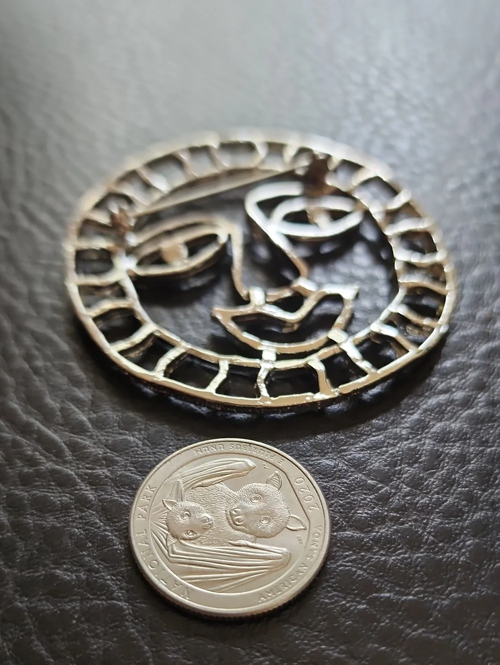 Silver Tone Sun Face Brooch - Women's Accessory